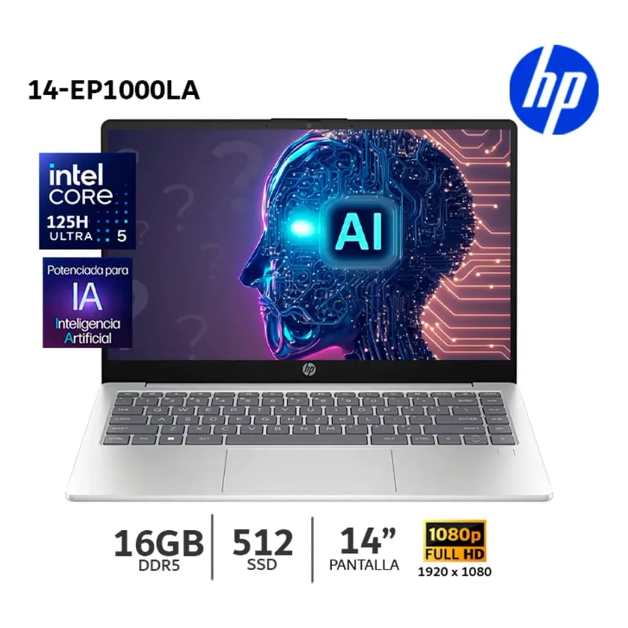 Laptop HP 14-EP1000LA Intel Ultra 5-125H/16GB RAM 512GB SSD Pan 14 FHD