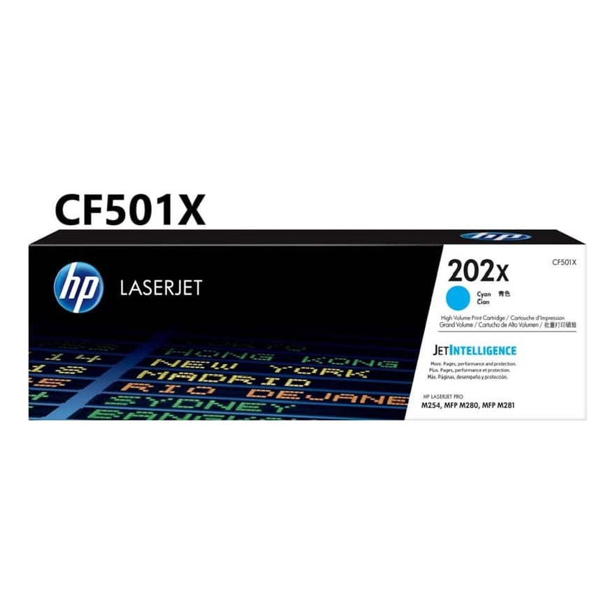 Tóner HP 202X Cyan LaserJet M254DWD/M281FDW 2500 pág. CF501X