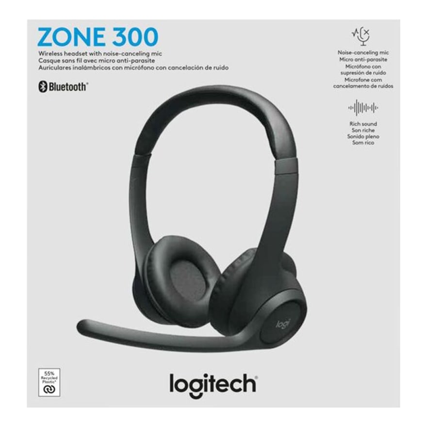 Audífonos Logitech Zone 300 Wireless Mic. Cancel. Ruido