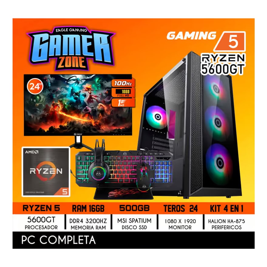 Computadora de escritorio Speedmind AMD Ryzen 5 5600GT 16GB-RAM 500GB-SSD HDMI Case SM incluye KIT TM FreeDOS
