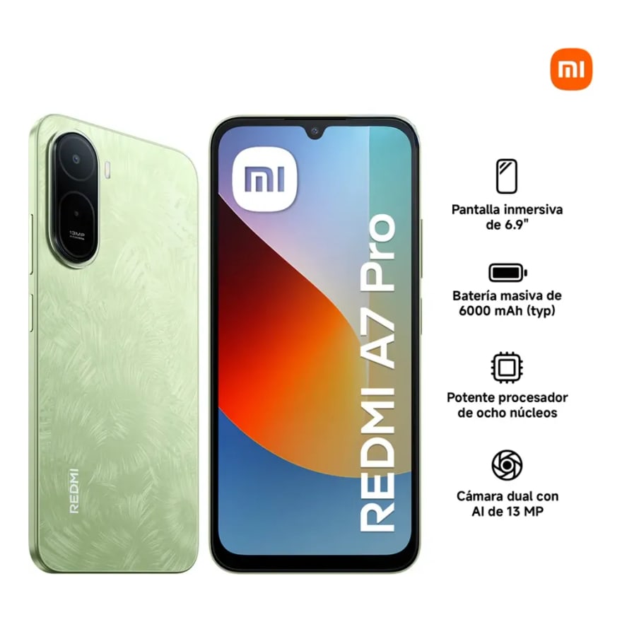 Celular Xiaomi Redmi A7 Pro 4GB RAM 128GB Alm 6.9 pulg. 13MP Principal 8MP Frontal Verde